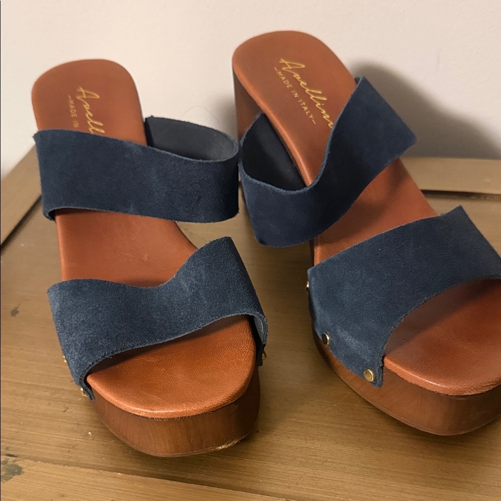 Avellini Navy Suede Double‑Band Platform Sandals
